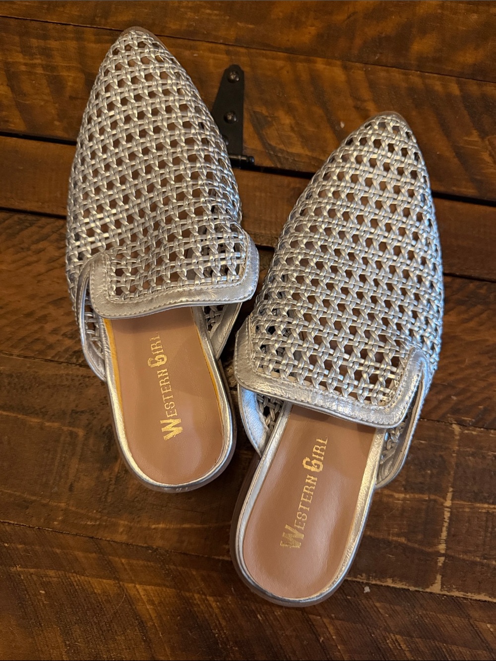 Silver Woven Pointed-Toe Mules